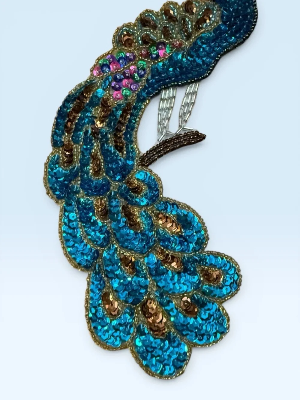 Vintage Turquoise Peacock Sequin & Beaded Appliqué Brooch - Picture 3 of 7